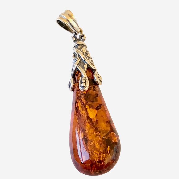 Sterling Silver Honey Baltic Amber Teardrop Pendant - Picture 7 of 11